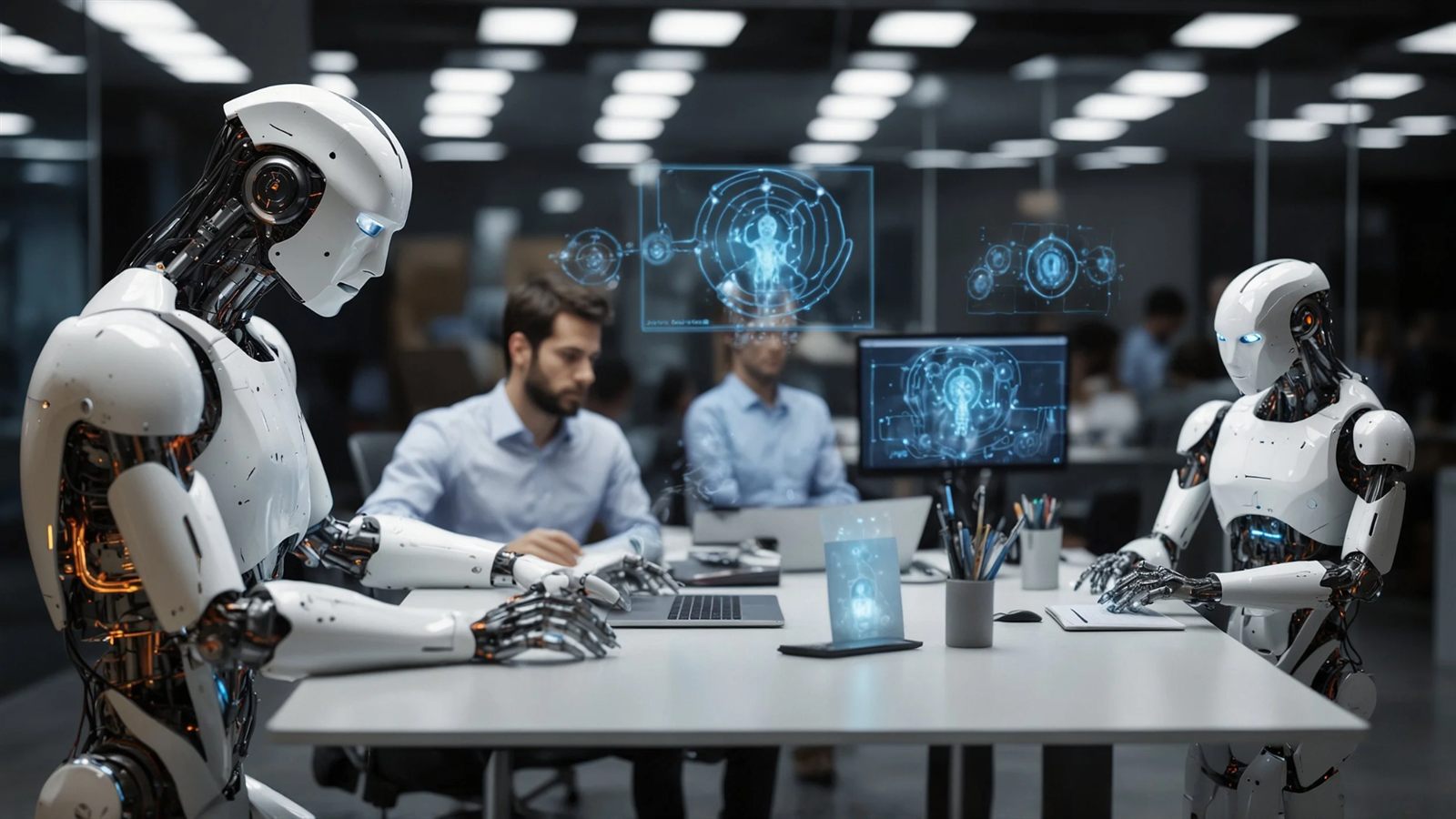 Equipe usando inteligência artificial no escritório